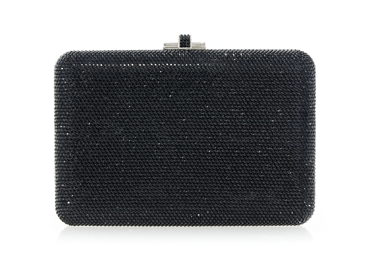 Slim Slide Black jet crystal clutch alternate front view