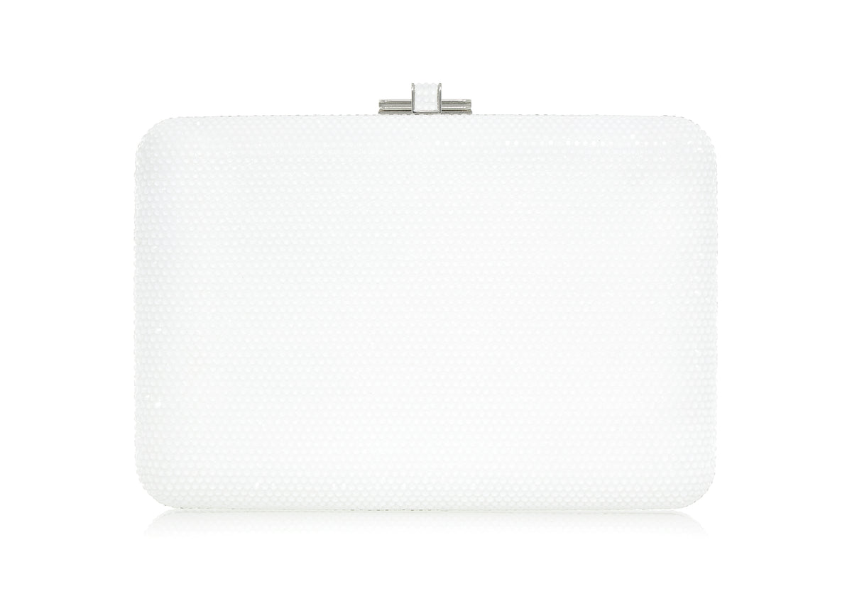 Slim Slide White crystal clutch front view