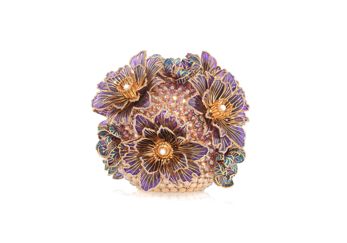 Sphere Glass Flowers Champagne crystal clutch front view