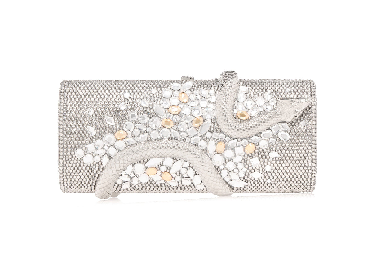 Spiral Snake Hypnotic crystal clutch lifestyle view