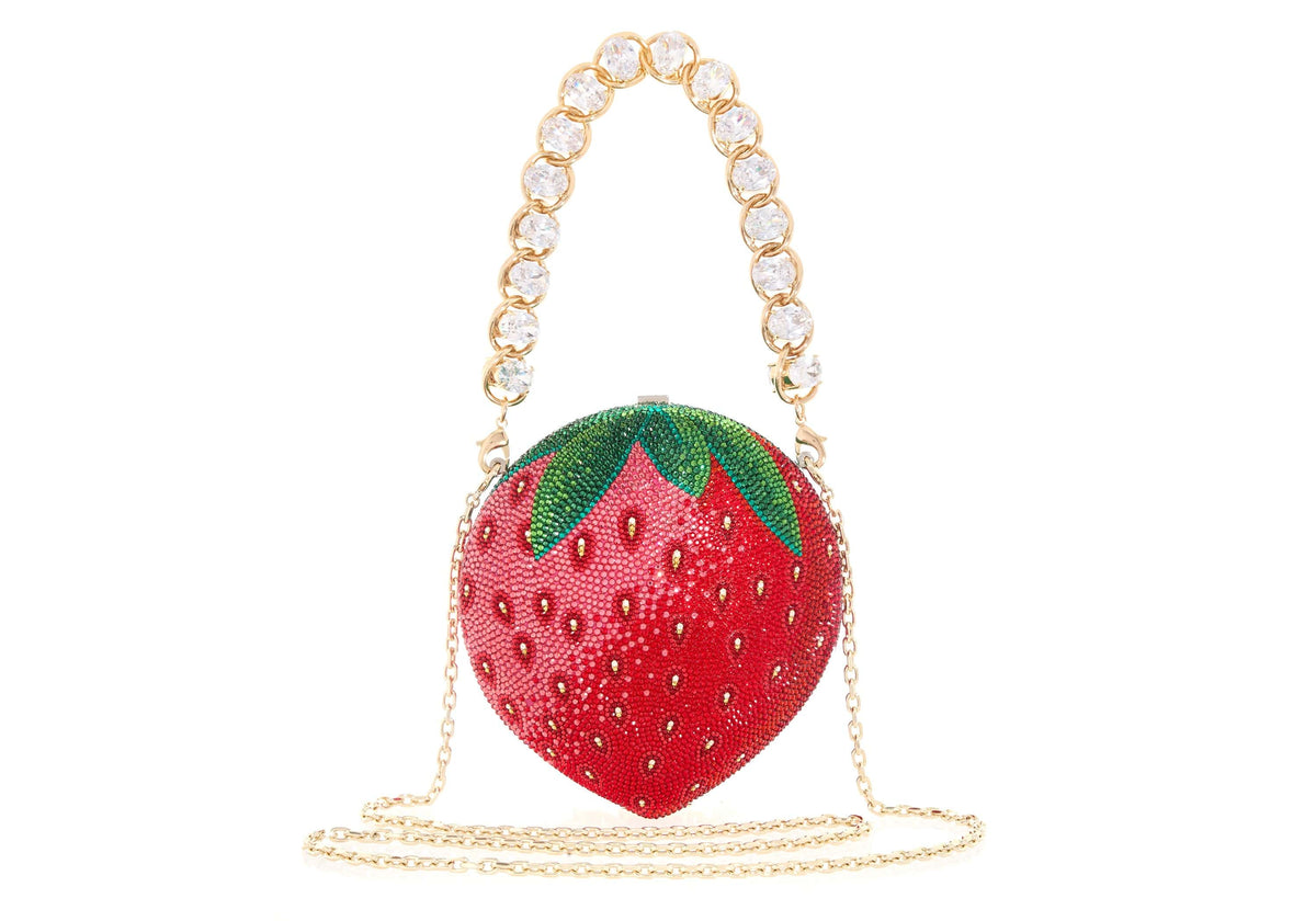Strawberry Handbag crystal with chain front view