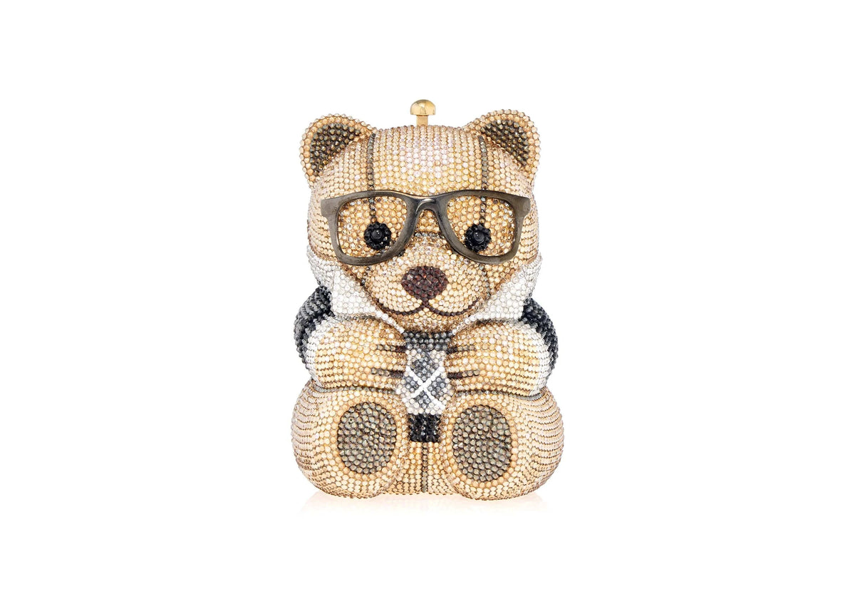 Teddy Bear Spencer crystal clutch front view