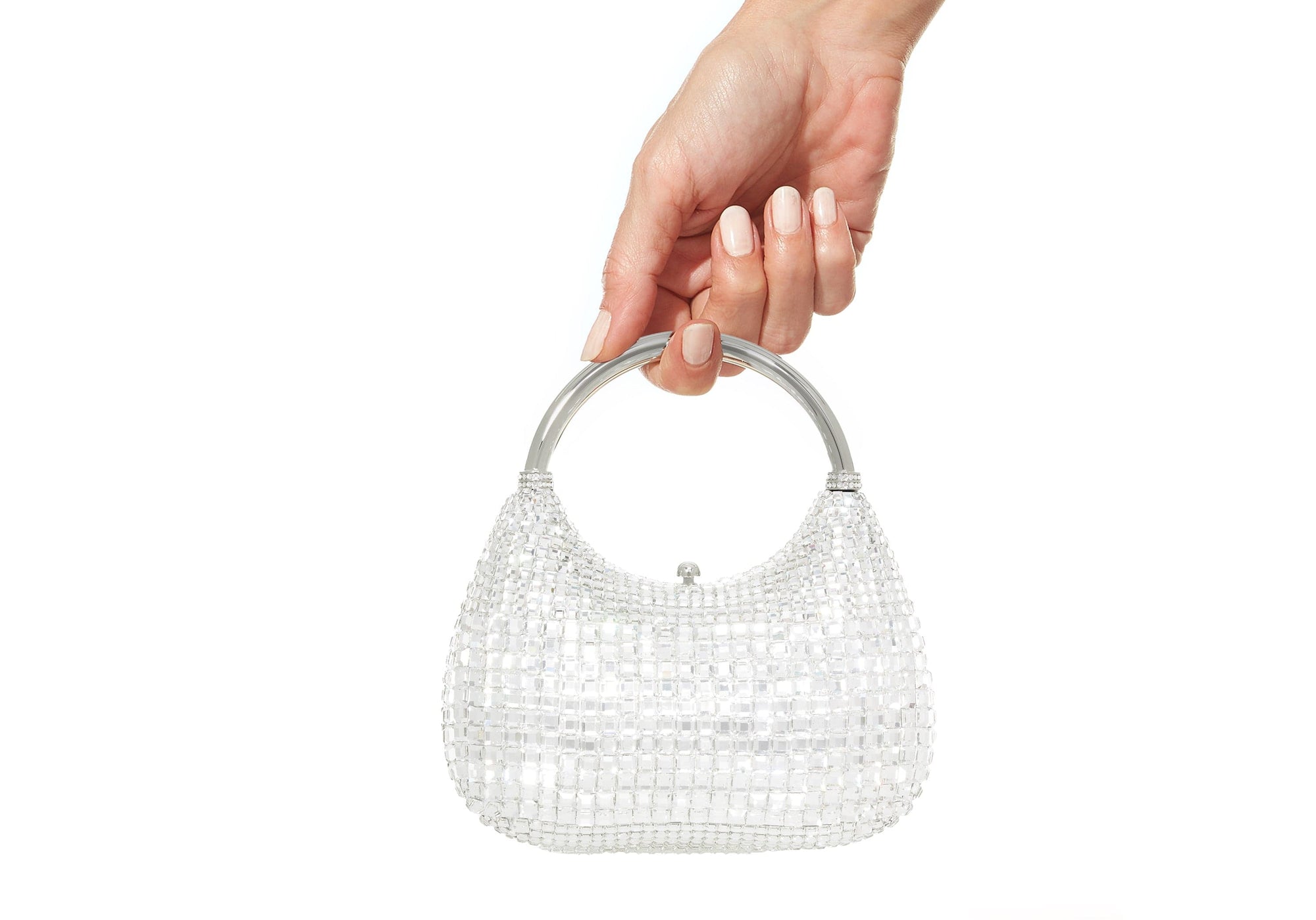Top Handle Crystal Squares Clutch Silver