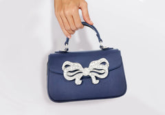 Satin Bow Top Handle Navy