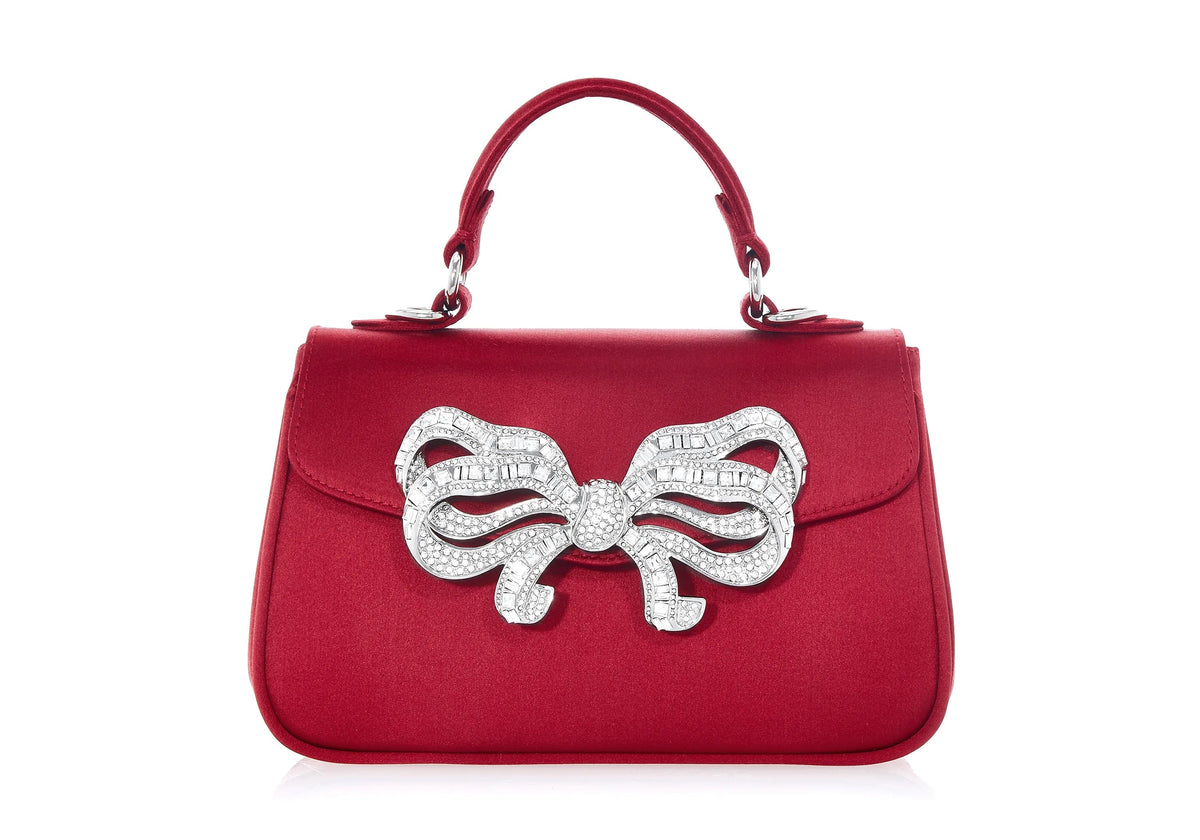 Satin Bow Top Handle Crimson red front view
