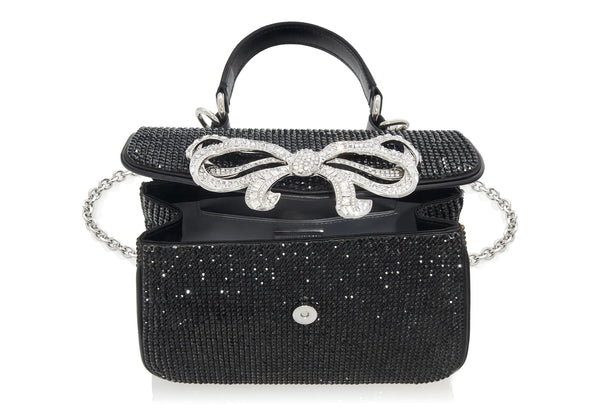 Judith Leiber Black Fullbead Bow Top Handle