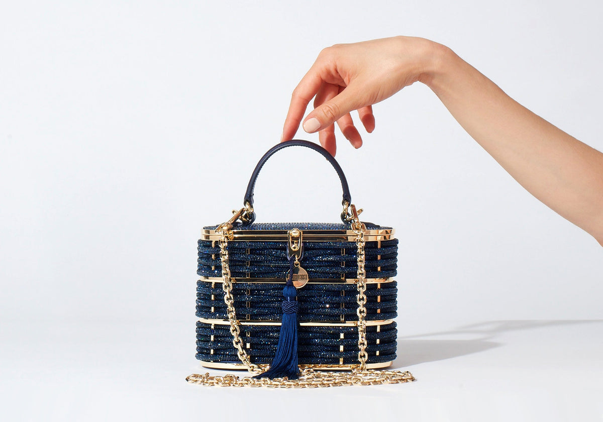 Willow Crystal Woven Top Handle Navy