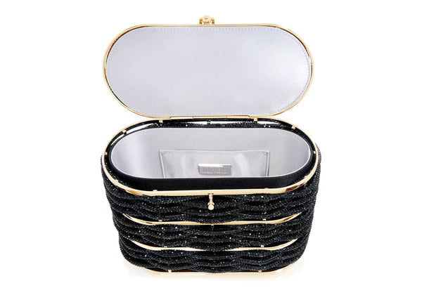 小物 WLT JUDY/CRS BTN BLACK N/S Willow Crystal Woven Top Handle Black - Judith Leiber