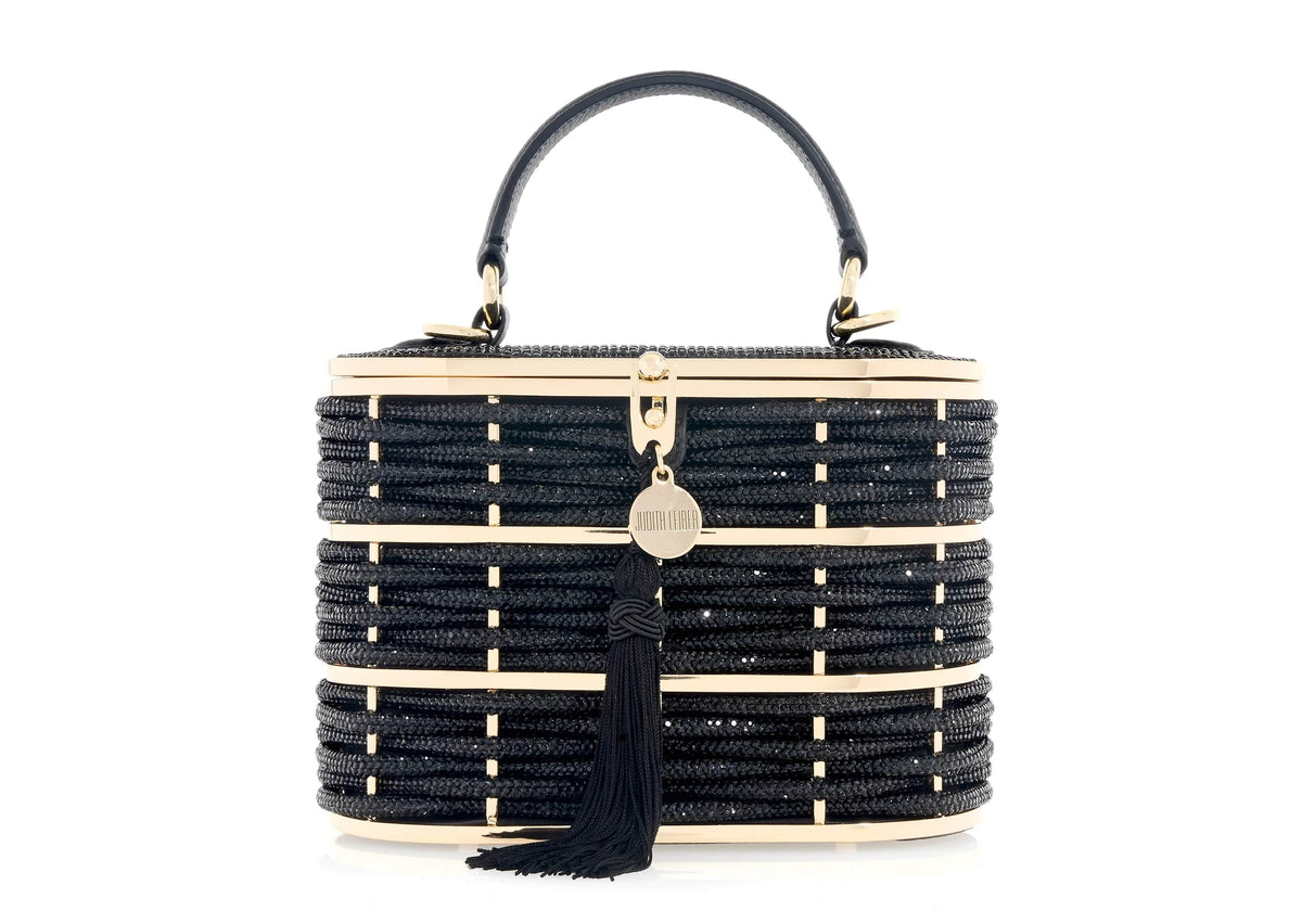 Willow Crystal Woven Top Handle Black jet front view