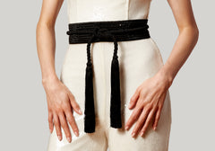 Wrap Corded Cummerbund Belt Black