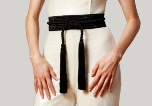 Wrap Corded Cummerbund Belt Black-1
