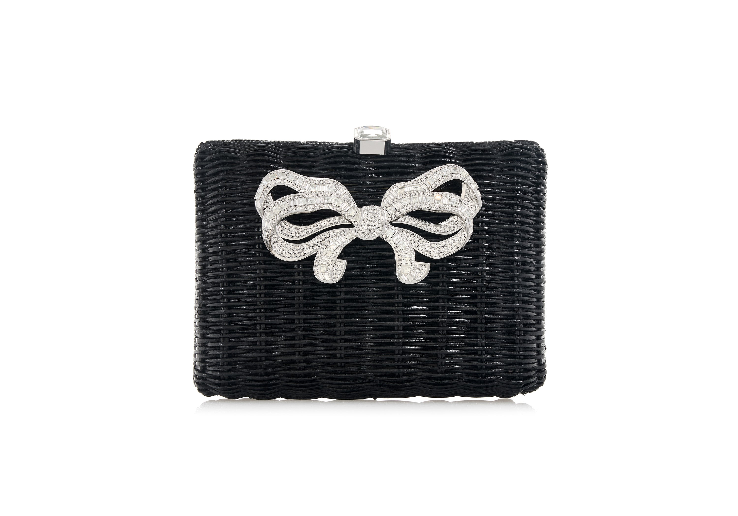 Hailey Wicker Bow Basket Black - Judith Leiber