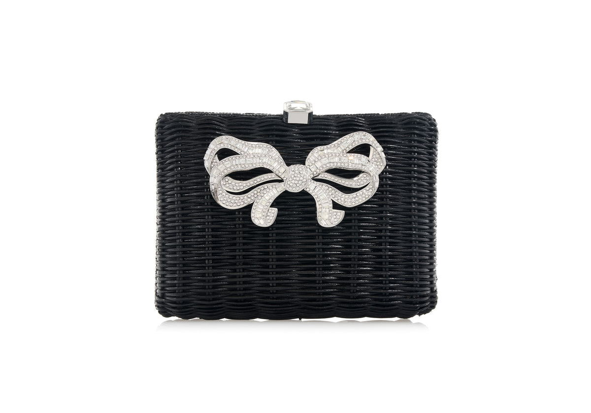Hailey Wicker Bow Basket Black - Judith Leiber
