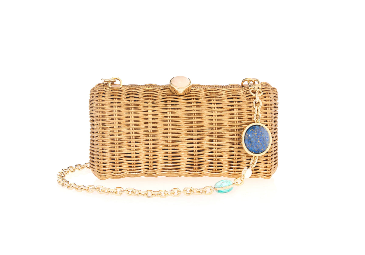 Poppy Basket Semi-Precious Stones Champagne wicker clutch alternate lifestyle view