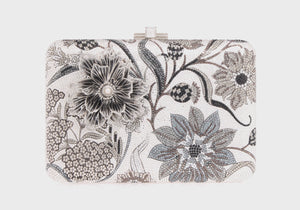 Slim Slide Dancing Floral Silver Clutch-4
