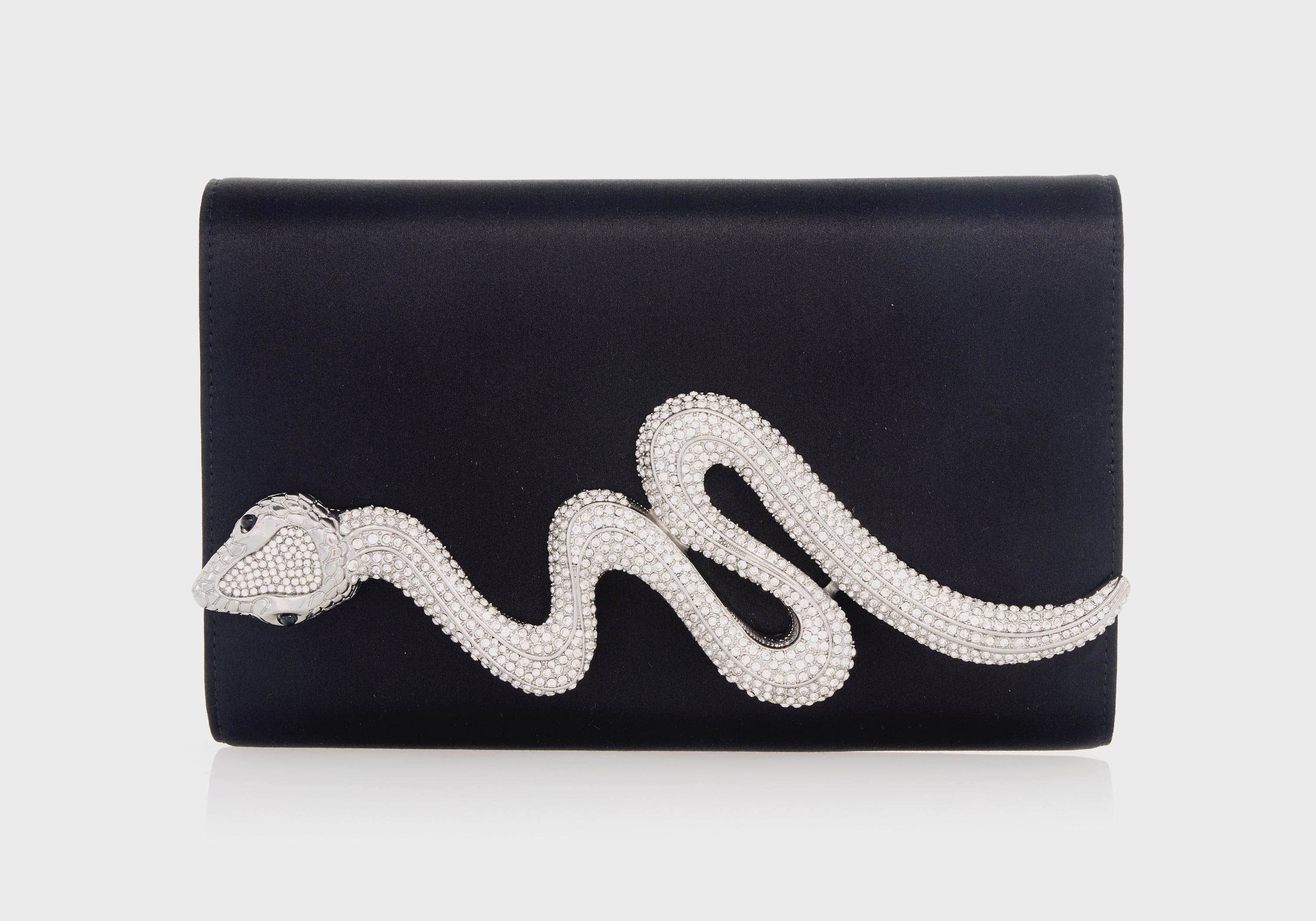 Serpent Fizzoni Silver Black Satin - Judith Leiber