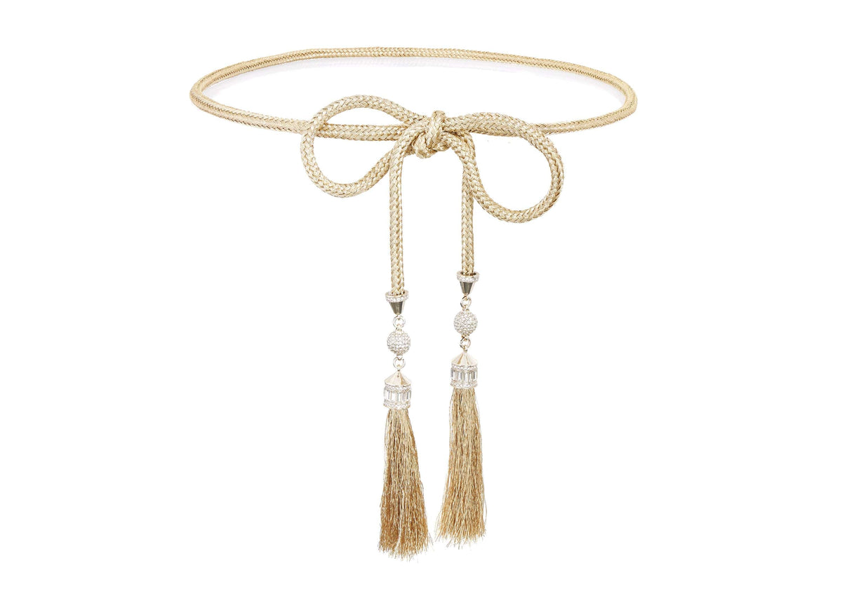 Crystal Tassel Belt Champagne