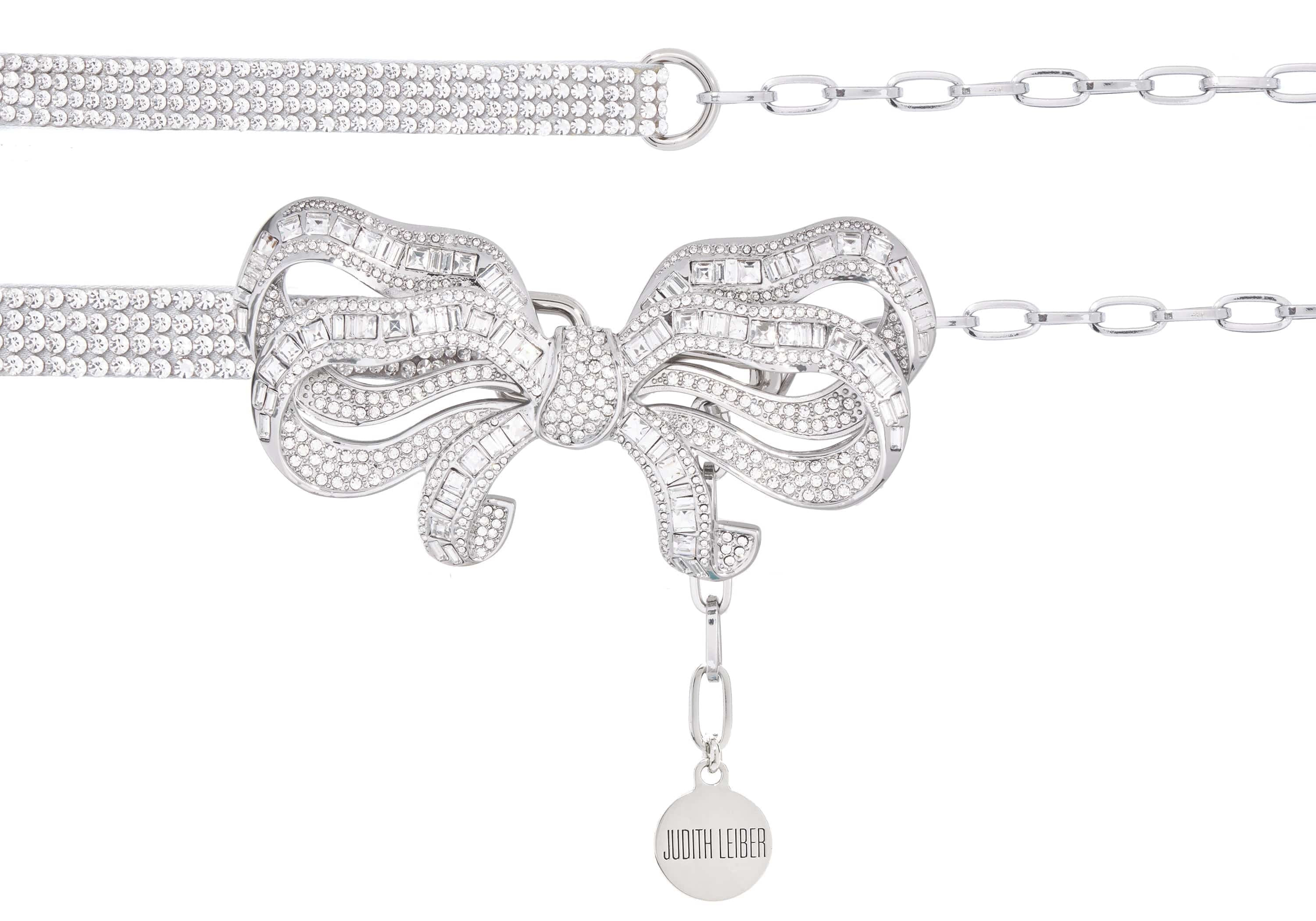 Faux Jeweled Metal Wire Bow Chain Belt Judith Leiber Bow Chain Belt Silver main image 4