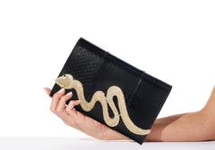 Serpent Snakeskin Clutch Black