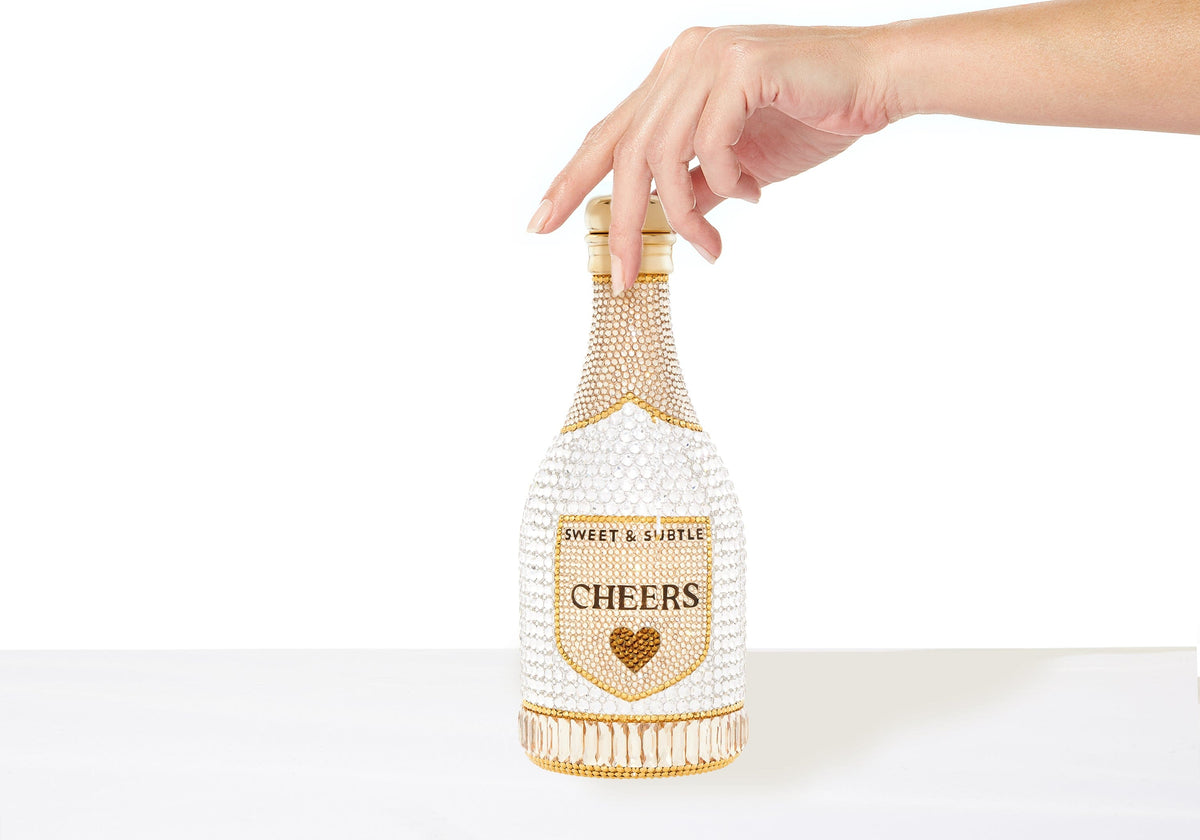 Cheers' Silver And Gold Glitter Wine Bottle Bag