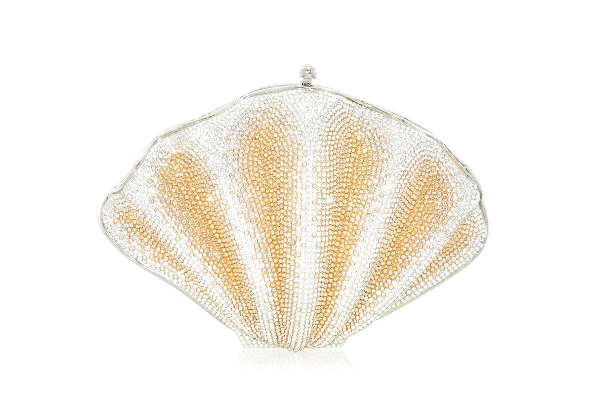 Sea Scallop gold crystal clutch front view