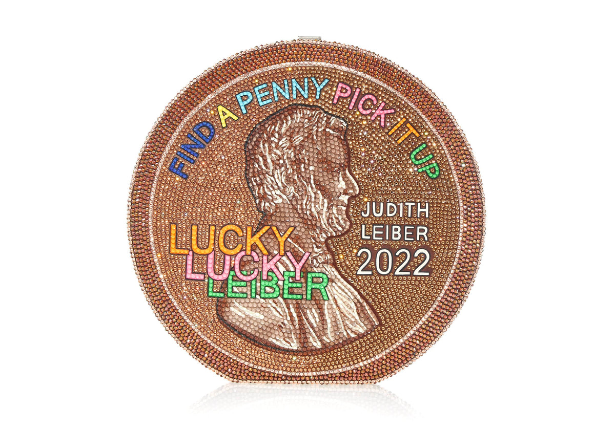 Lucky Penny Disc crystal clutch front view