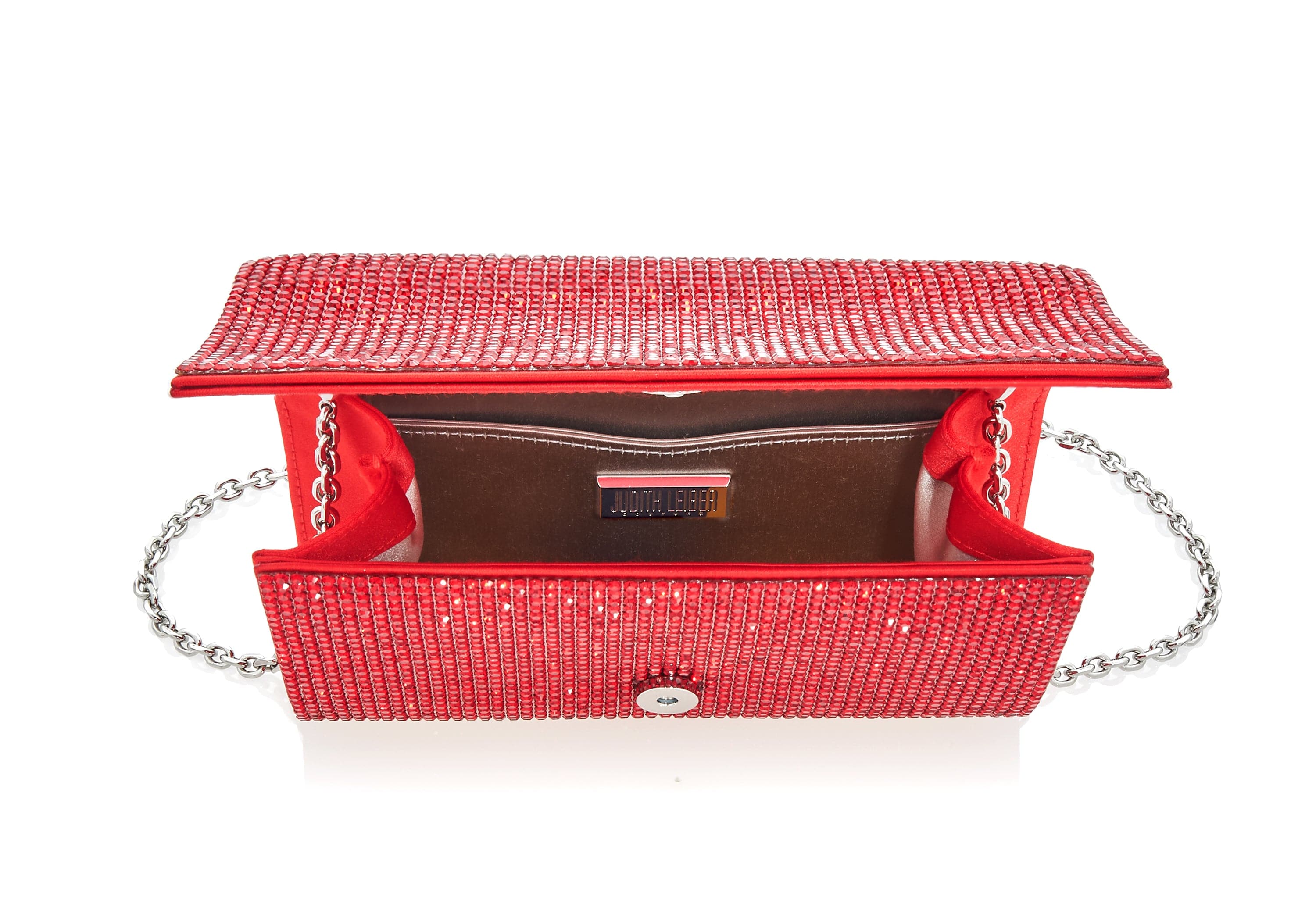 JUDITH LEIBER RED MADISON SATIN BOW CLUTCH BAG