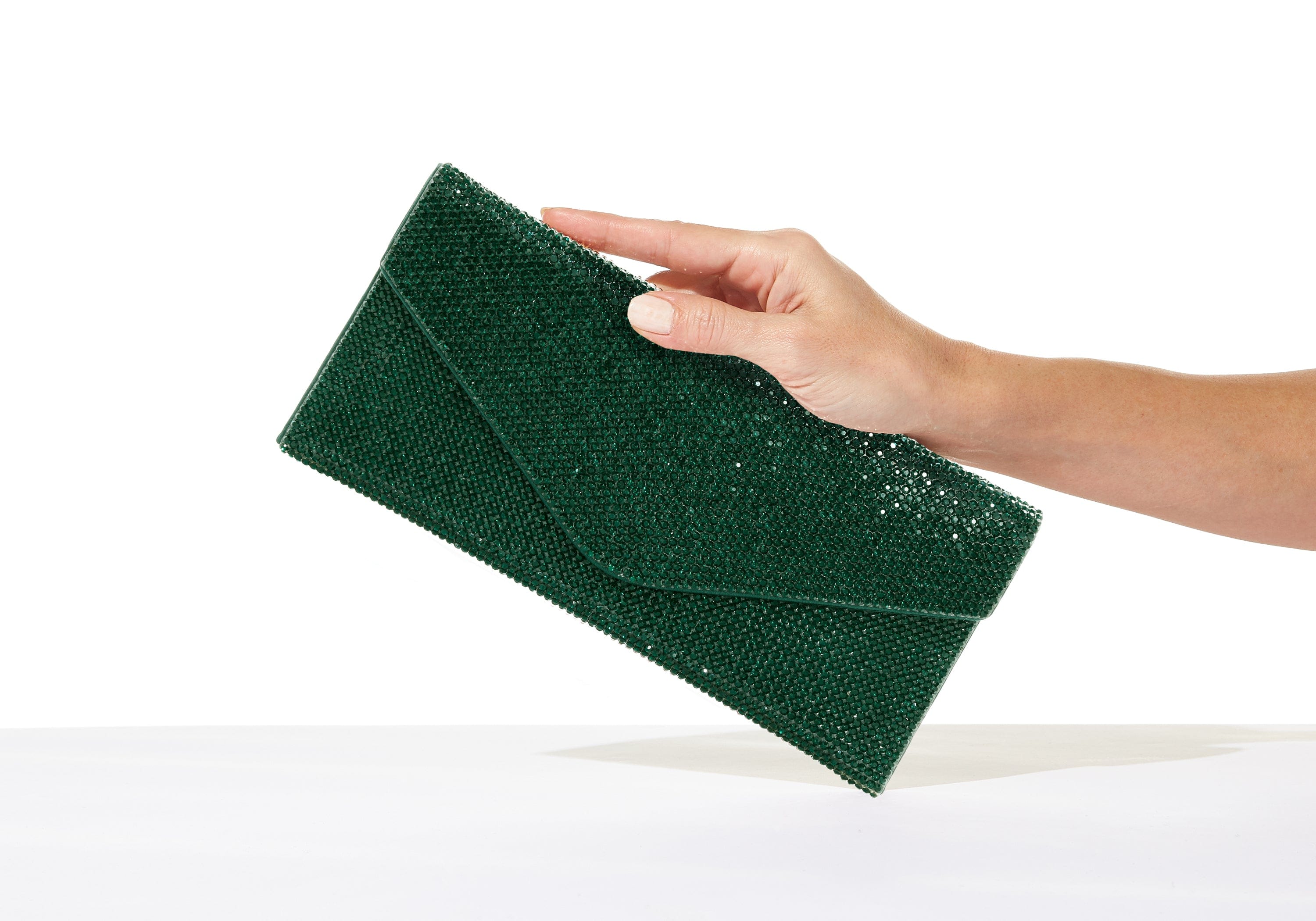 Rhinestone Crystal Envelope Clutch Purse - Emerald Green