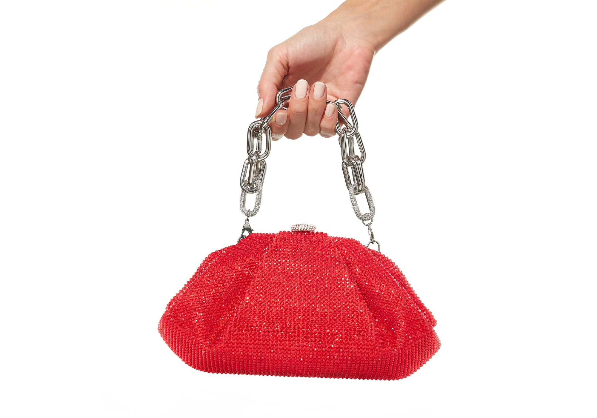 Red Kris's Santa crystal-embellished clutch bag, Judith Leiber