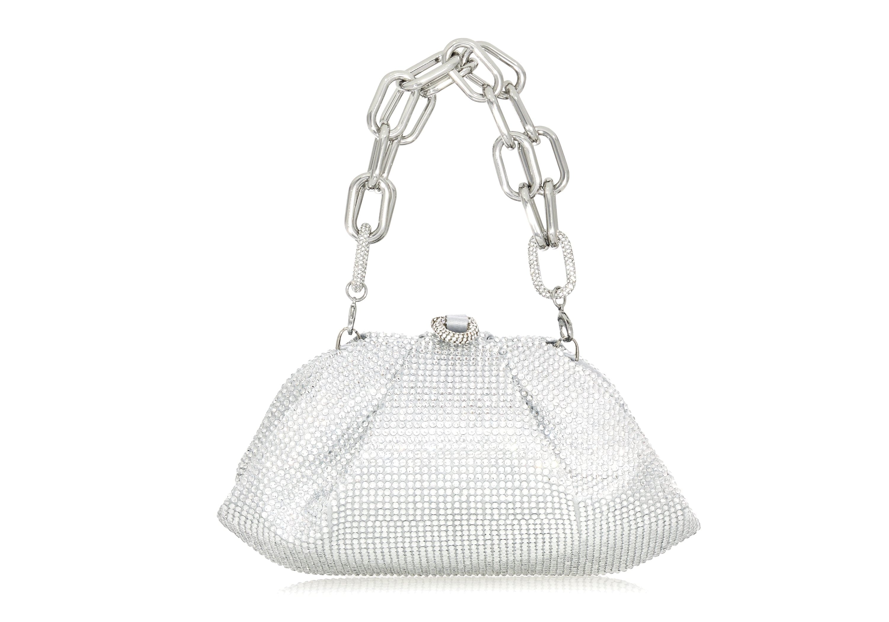 Judith Leiber Money Bags Crystal Embellished Clutch Silver