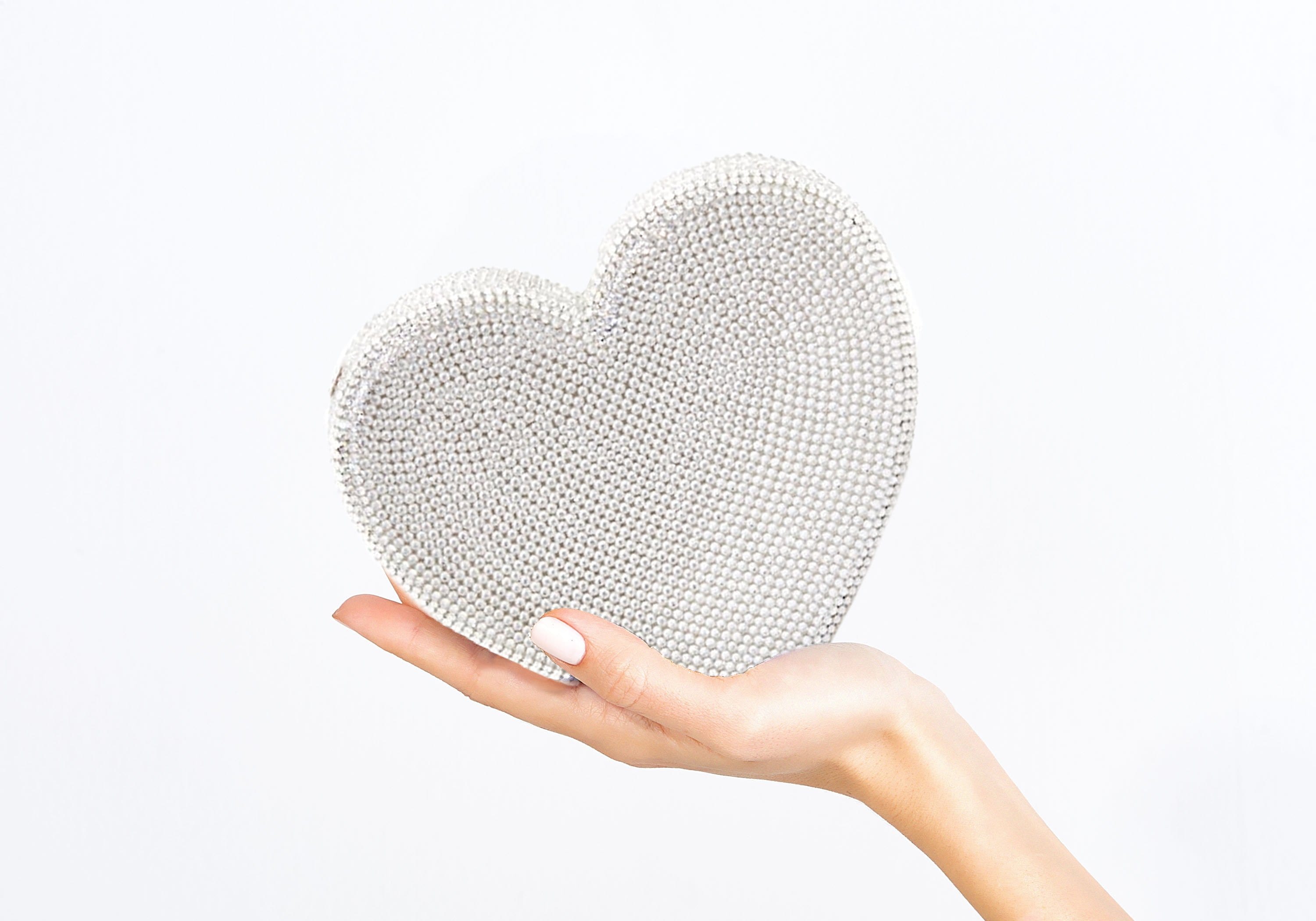 Judith Leiber Couture Lamour Petite Coeur Heart Clutch in Silver Rhine
