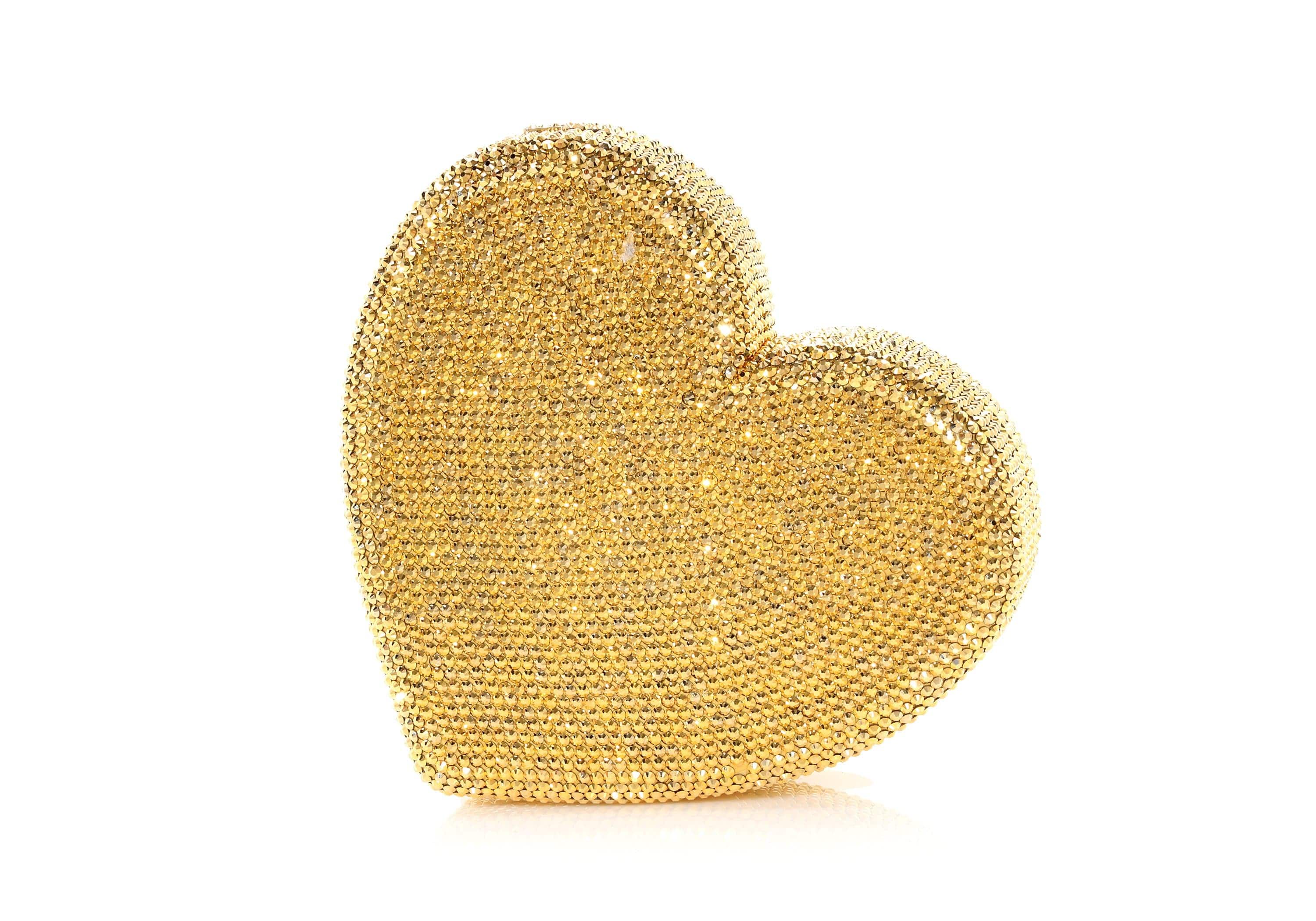 MTLEE gold luxury heart shaped tassel rhinestone evening clutch