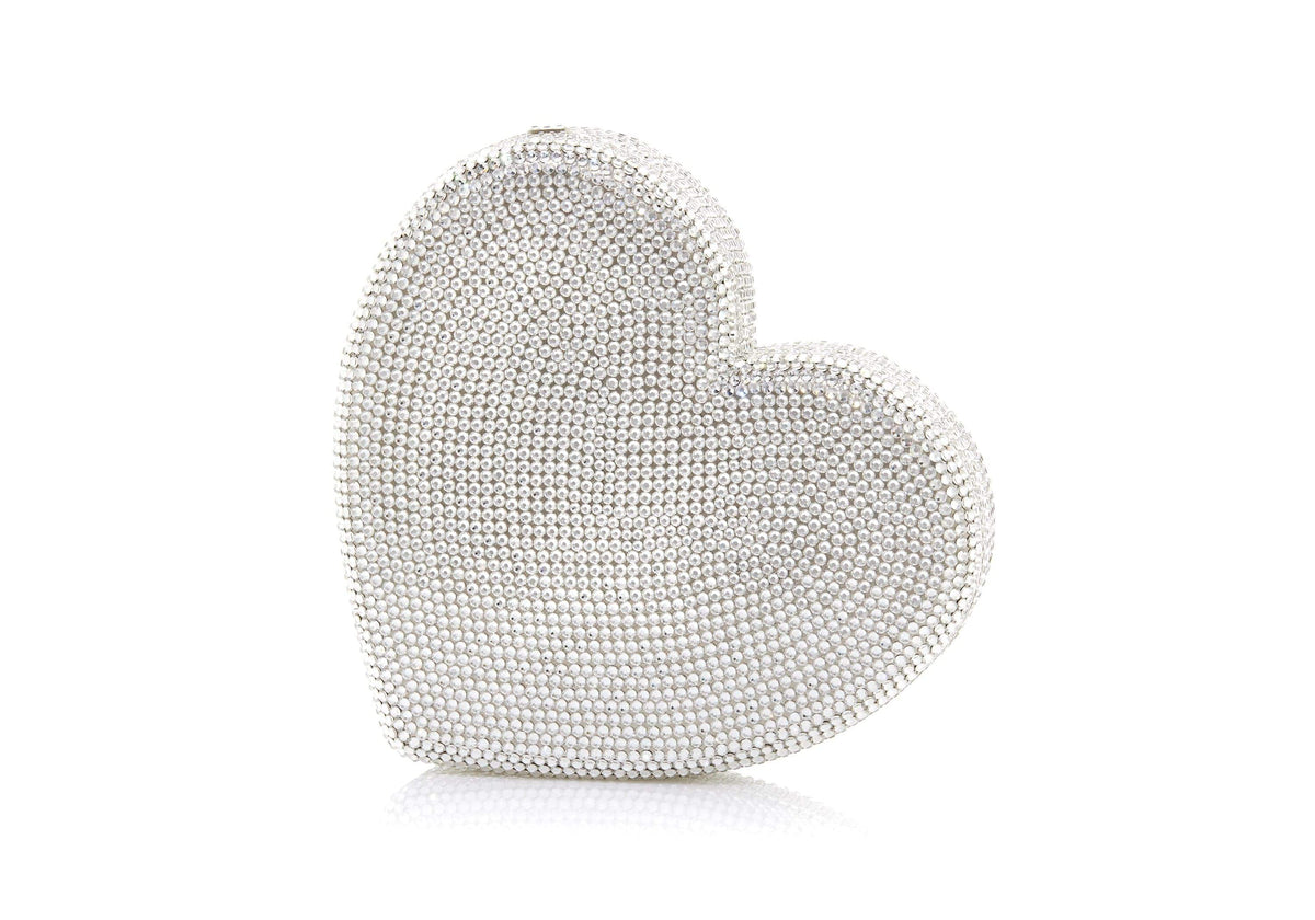 Heart Clutch Silver rhine crystal front view