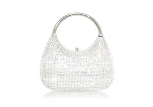 Top Handle Crystal Squares Clutch Silver