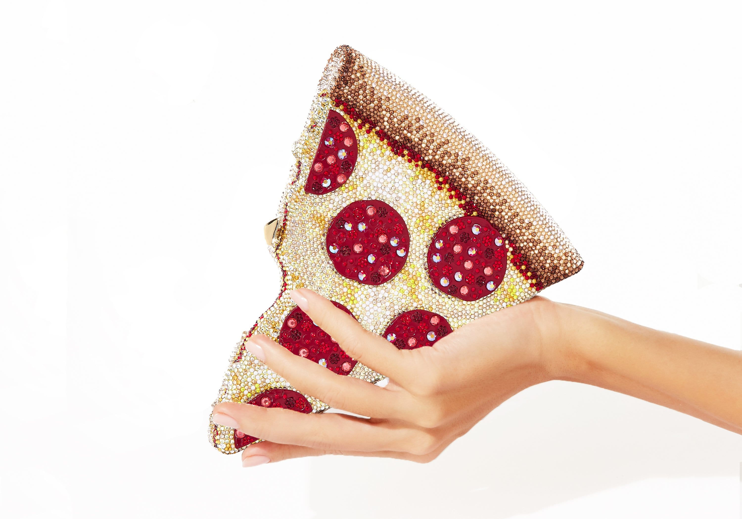 Judith Leiber Pepperoni Pizza Crystal Clutch Champagne