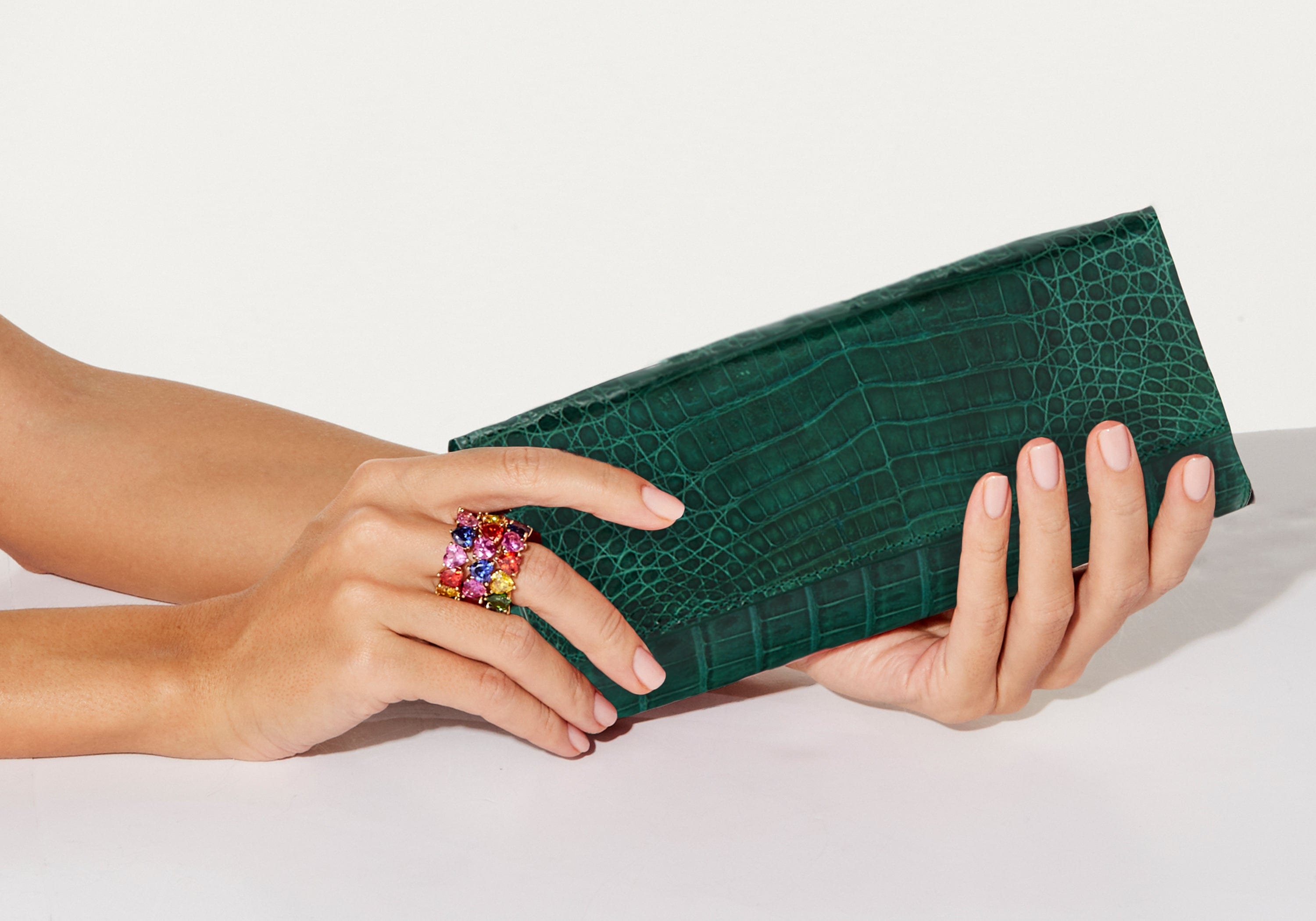 Rounded Clutch - Emerald Green Alligator