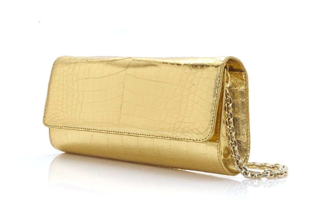 Judith Leiber Kate Caiman Crocodile Clutch Bag Silver