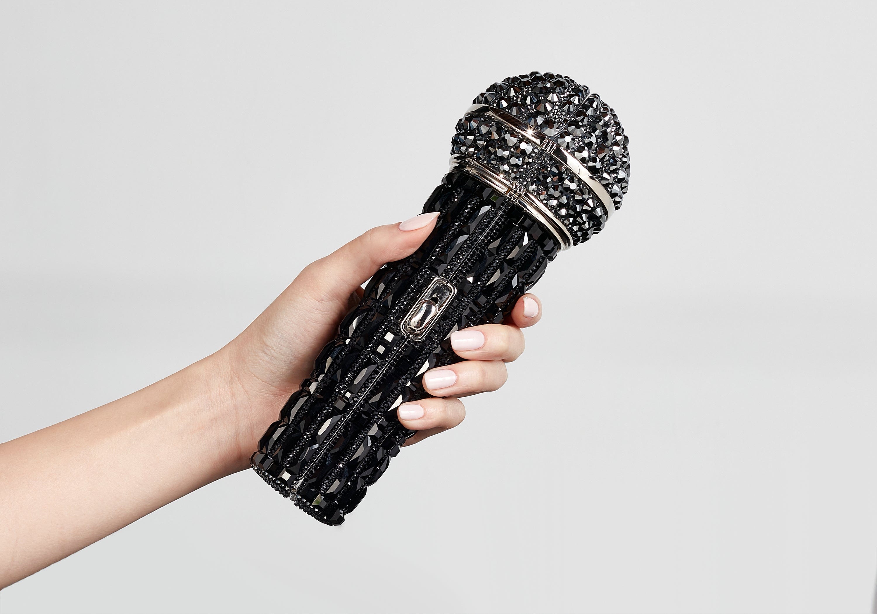 Judith Leiber Microphone Crystal Clutch Bag - Silver Jet Multi Judith Leiber Microphone Crystal Clutch Bag - Silver Jet Multi