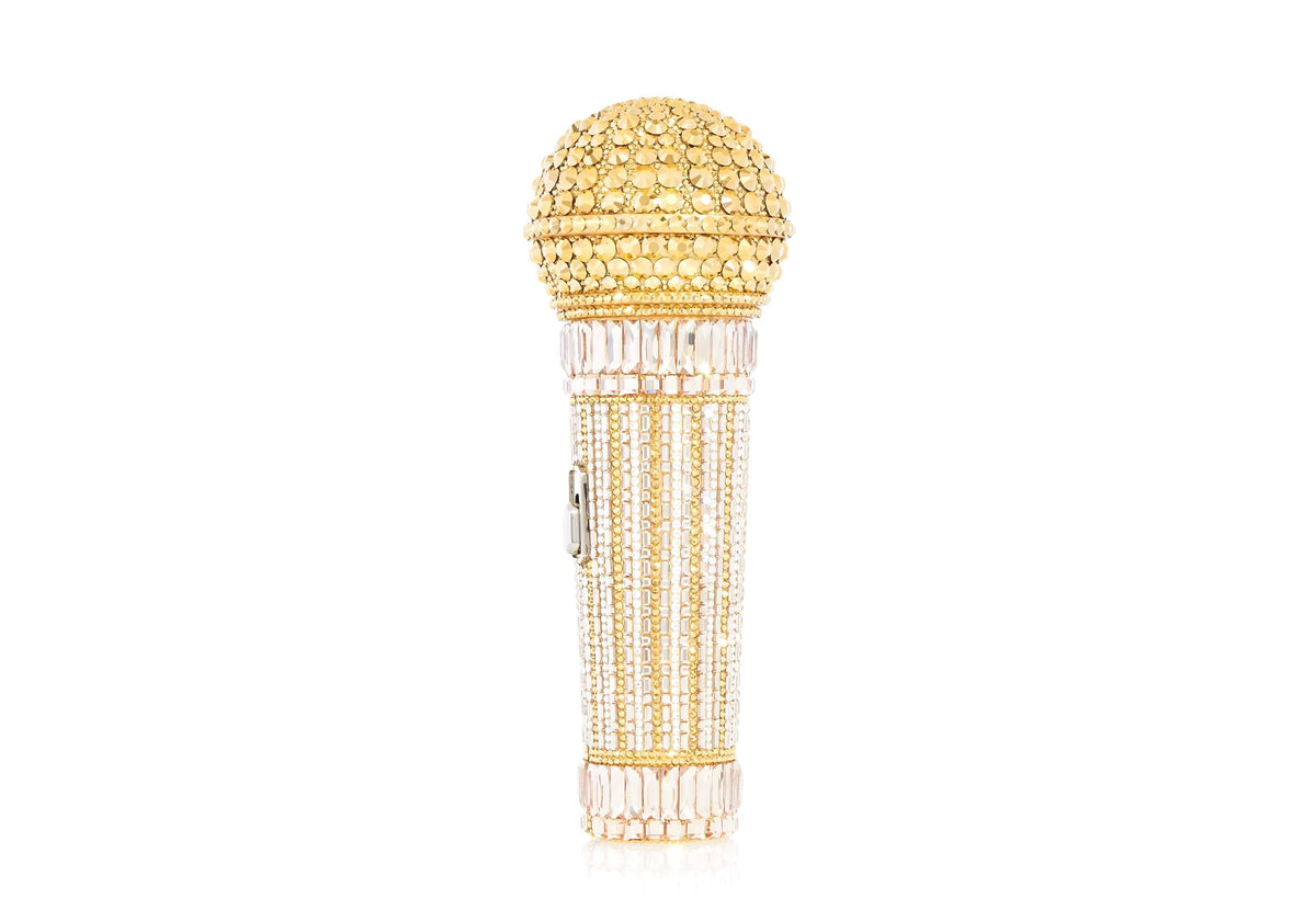 Microphone Diva gold crystal clutch front view