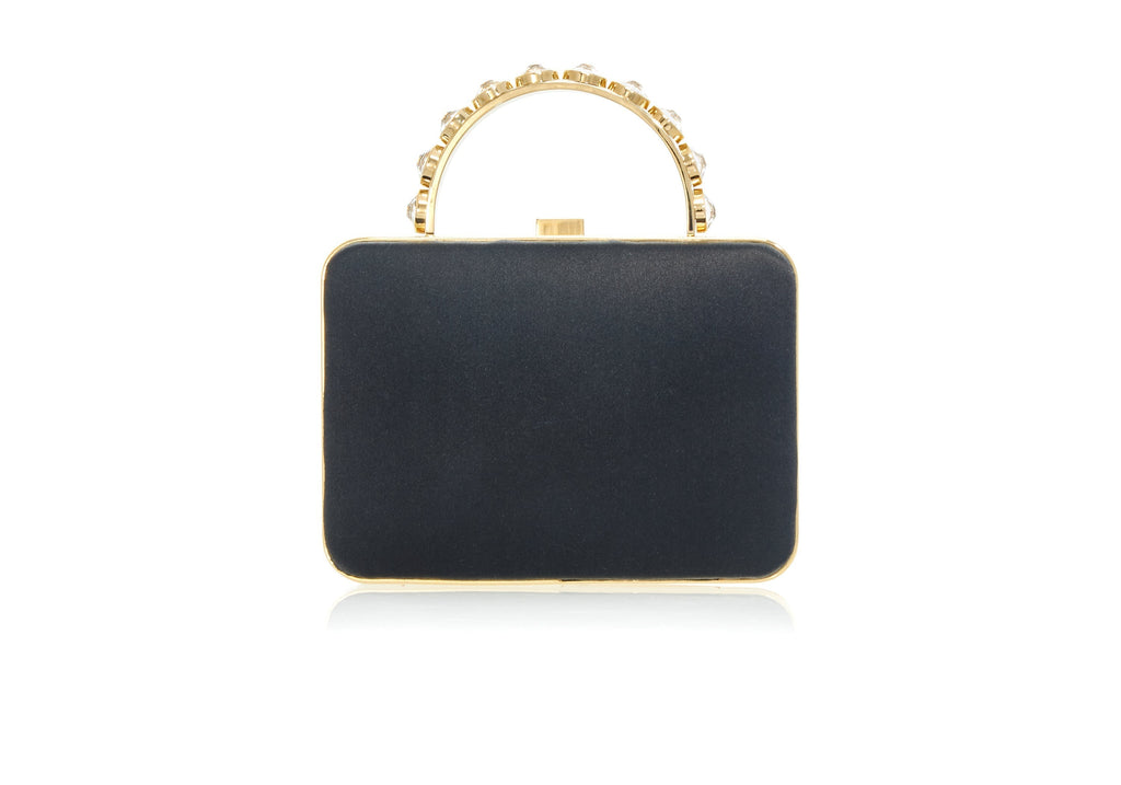 Judith Leiber Madison Satin Clutch In Black - Vivaldi Boutique