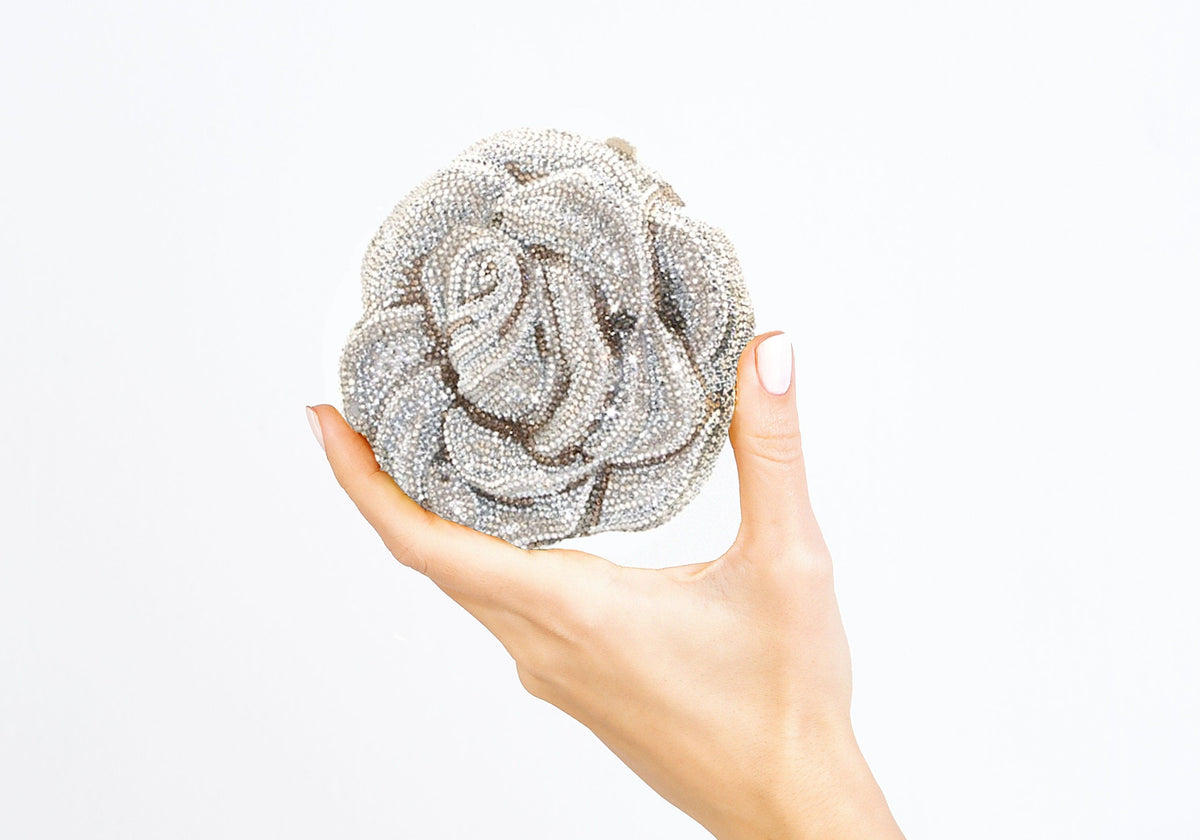 Handmade Crystal Silver Rose Clutch shops