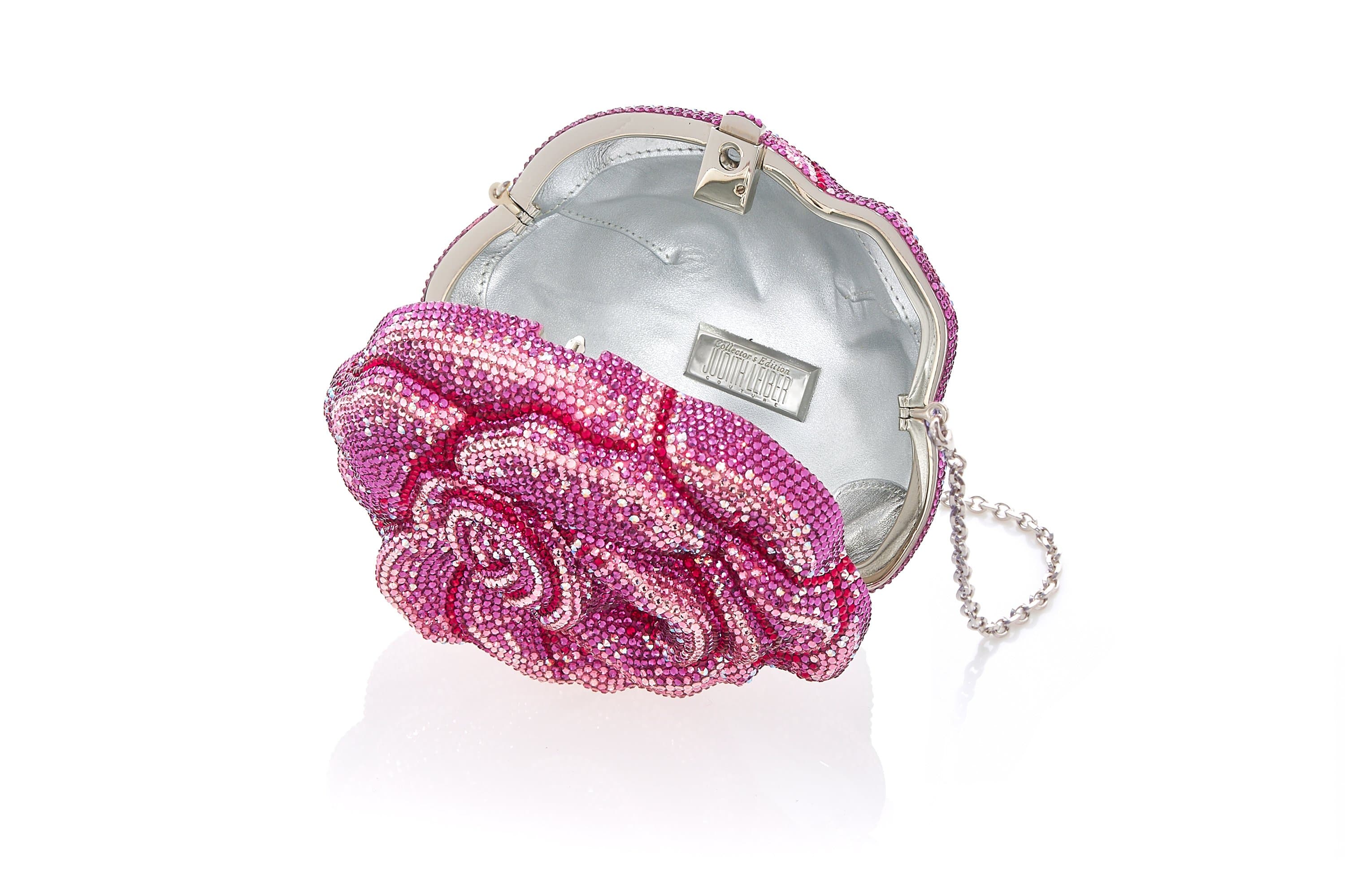 Judith Leiber French Mask Minaudiere Purse French Lady Clutch Bag Crystal  Roses