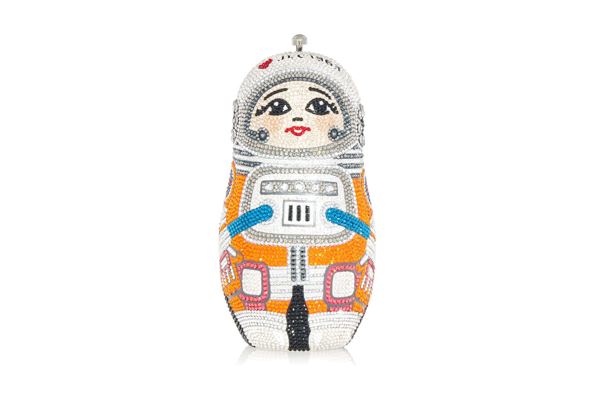 Astronaut Crystal Clutch Bag orange silver crystal clutch front view