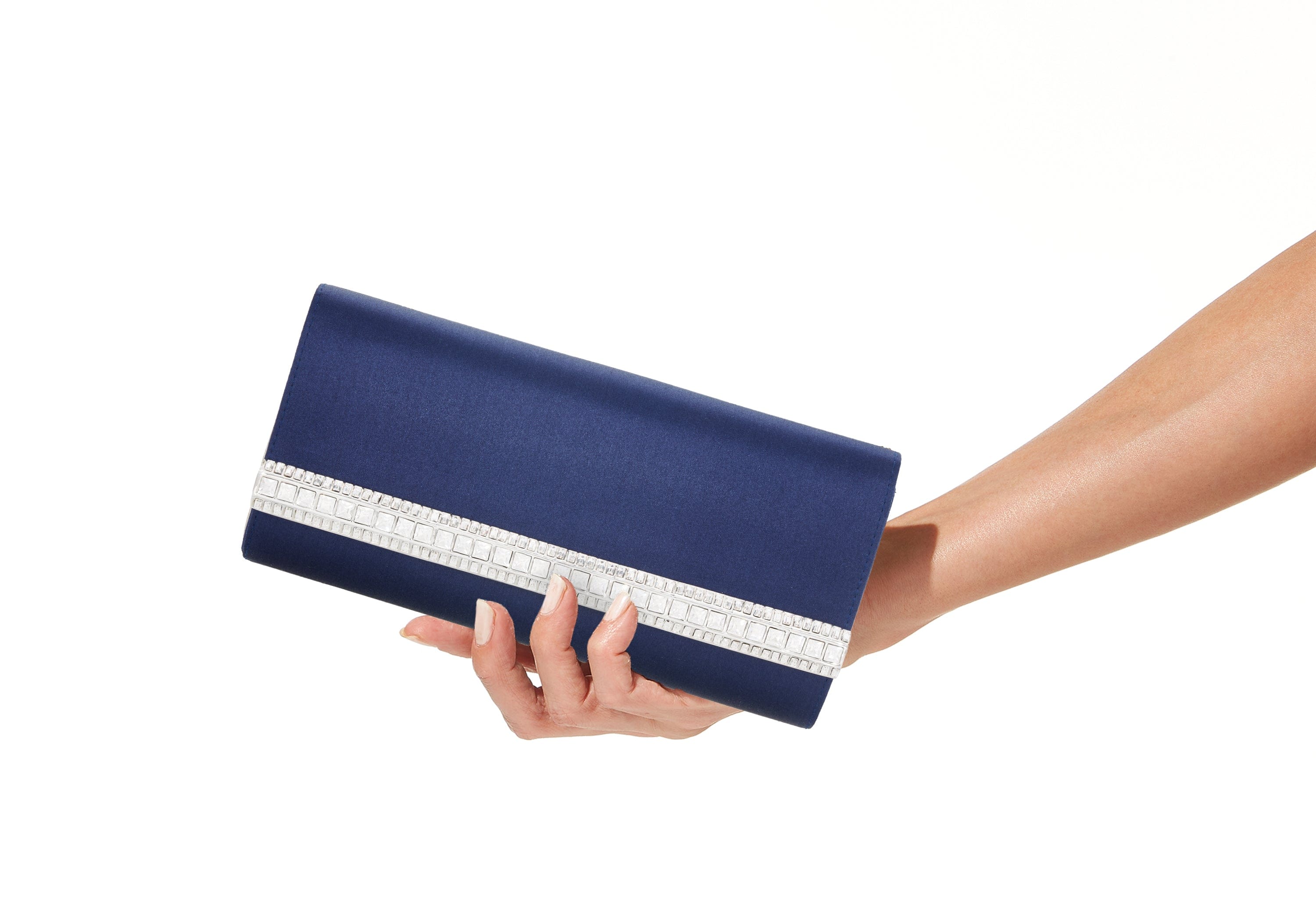 navy satin clutch