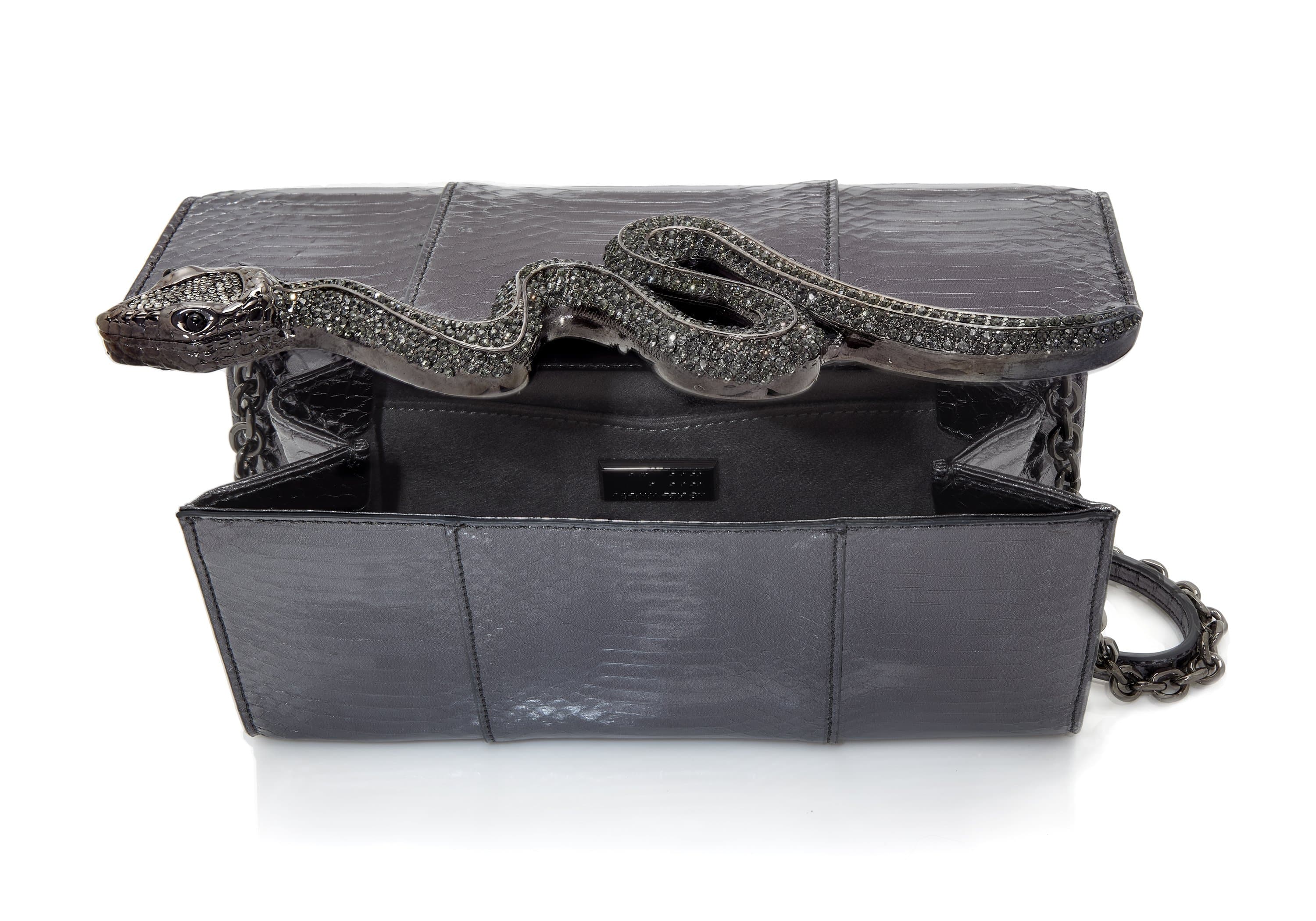 Grey Embossed Snakeskin Quilted Clutch