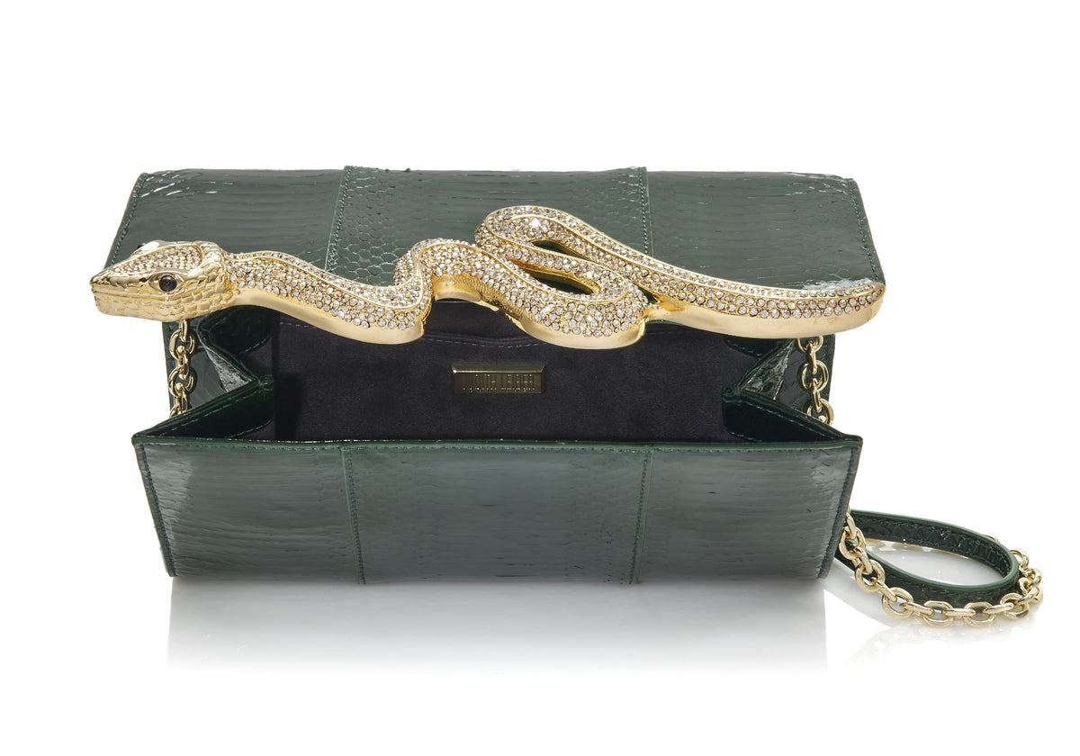 Serpent Snakeskin Clutch Emerald