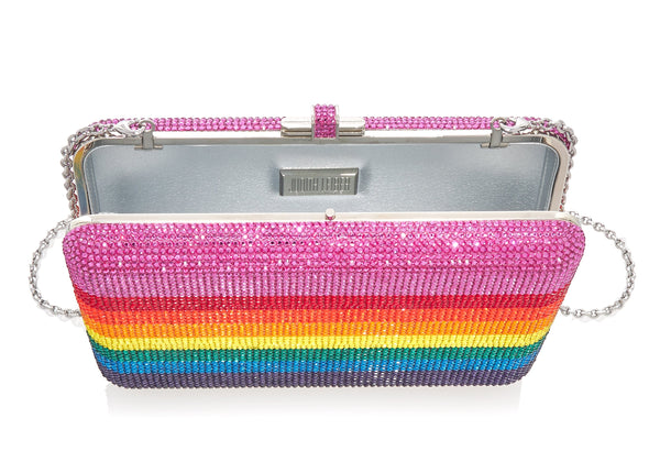 Judith Leiber Rainbow Stripe Crystal Zip Pouch