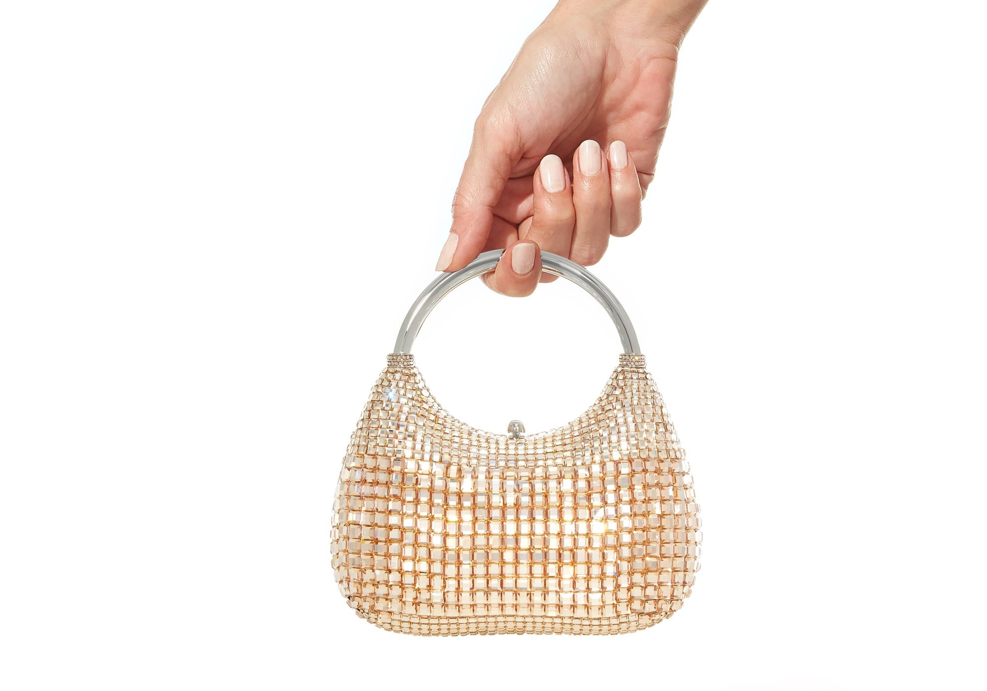 Top Handle Crystal Squares Clutch Champagne