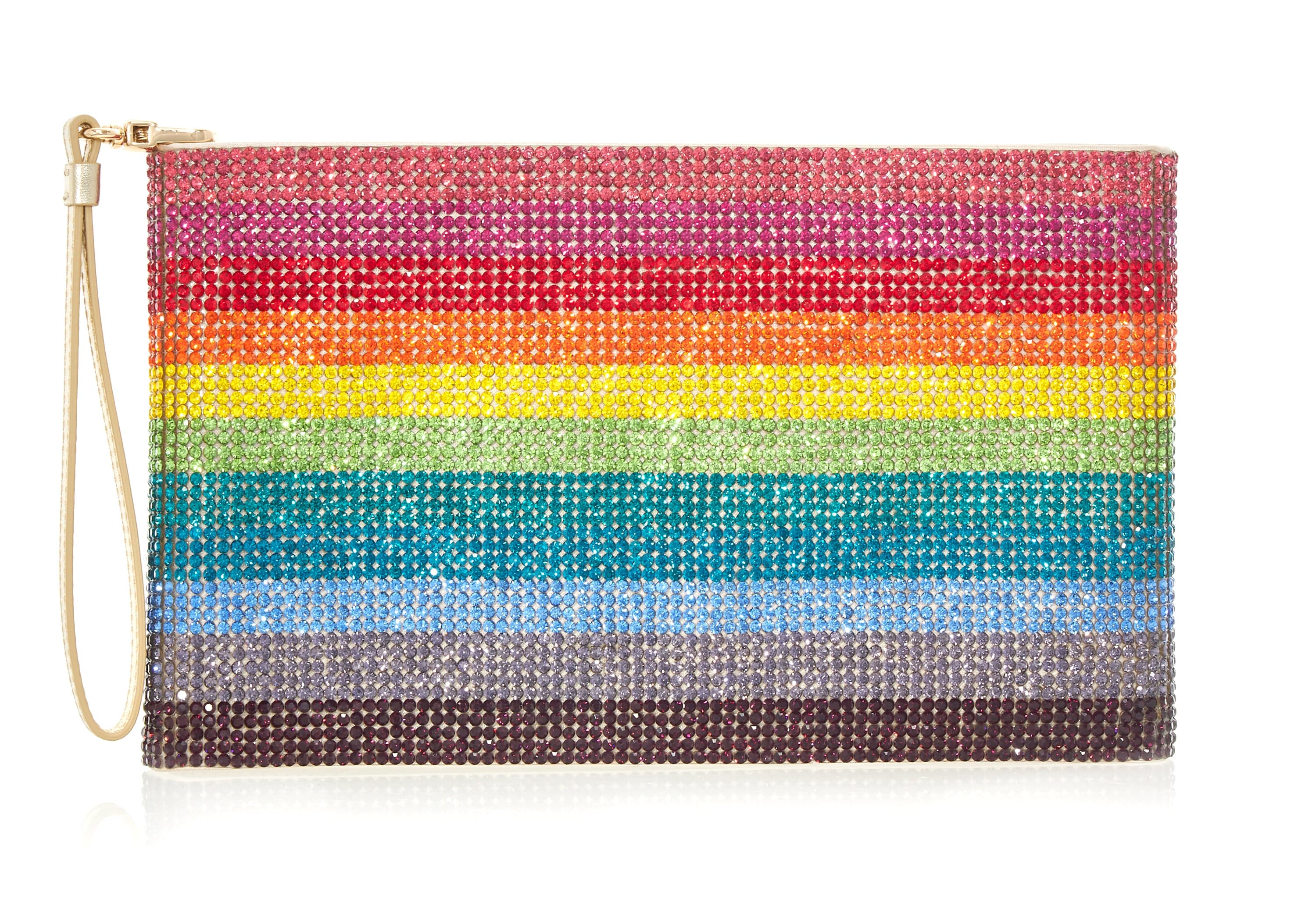 Judith Leiber Rainbow Stripe Crystal Zip Pouch