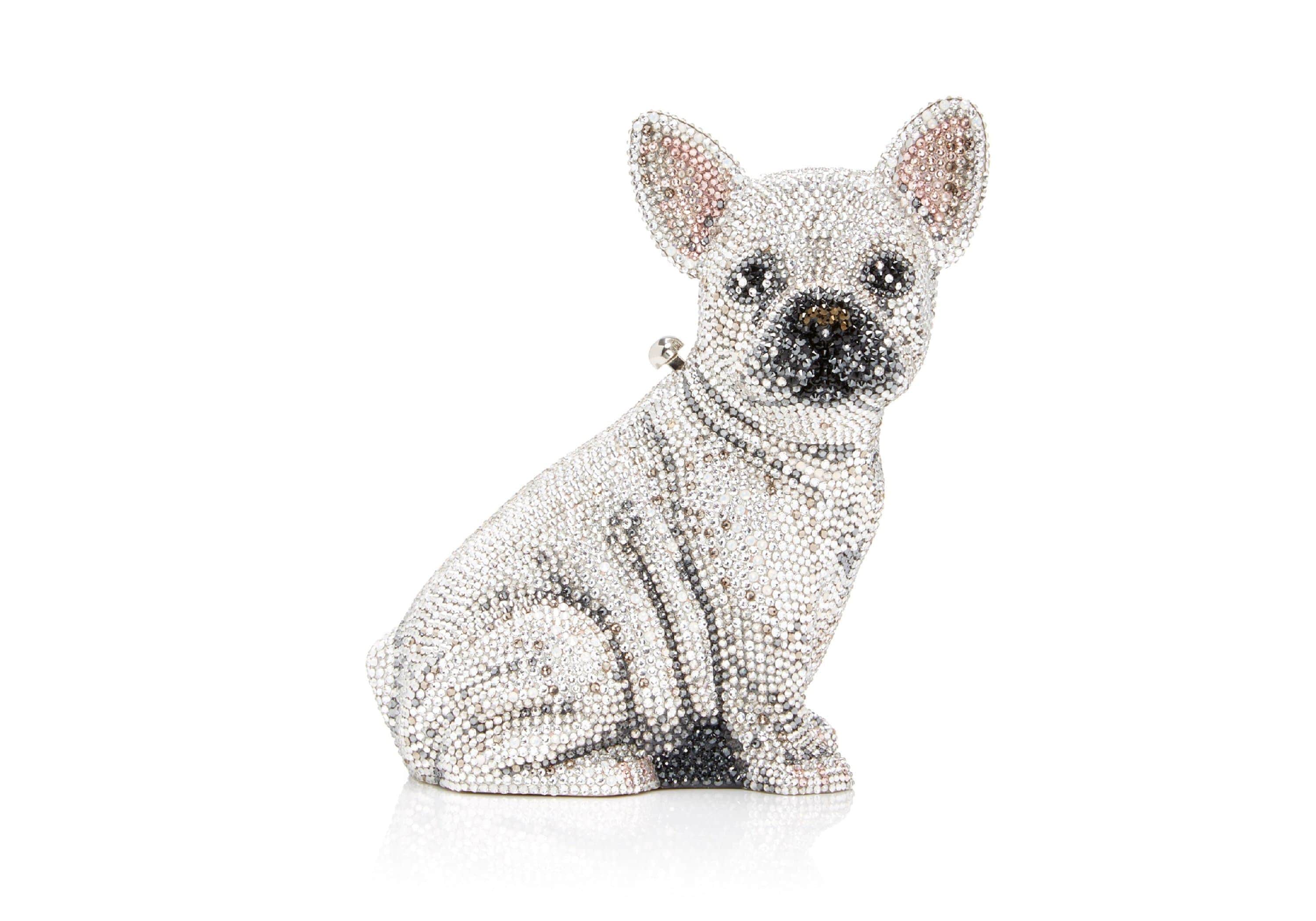 Judith Leiber Fred French Bulldog Crystal Clutch Bag Silver - Luxed